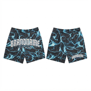 Shorts en maille pour hommes en tissu polyester premium 280 GSM, noir et bleu, avec logo personnalisé par sublimation, broderie et impression sérigraphique. - Product Image 1