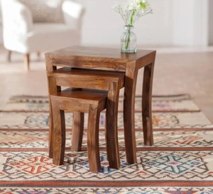 Handcrafted Indian Solid wood 3-Piece End <b>Table</b> Set | <b>Space</b> <b>Saving</b> Stackable Wooden Stools | Pindel Handicraft Export - Product Image 2