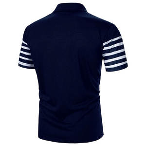 เสื้อโปโลชายลายทาง แขนสั้น สไตล์ลำลอง สีน้ำเงินกรมท่า-ขาว ลายทางแนวนอน เสื้อกอล์ฟ ขายส่งจากโรงงานผลิตเสื้อผ้า - Product Image 3