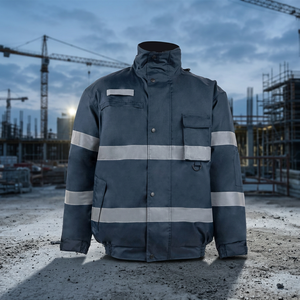 Chaqueta de trabajo reflectante azul oscuro para hombre con cuello alto y bolsillos, impermeable, abrigo de seguridad para invierno, corte regular - Product Image 2