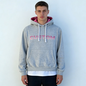 Sudadera Casual de Invierno para Hombre, Ecológica, Vintage, 100% Algodón, Gris, Tejido Suave, Doble Capa, Forro Rosa, con Bolsillo y Estampado de Letras Personalizado - Product Image 1