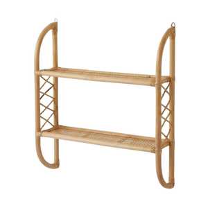 Handmade 2 Tier Rattan Shelf Nursery Room Wall Mounted Storage Bookshelf Kids Room Furniture Wholesale - Product Image 1