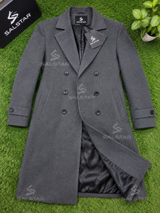 Manteau long en laine pour homme, double boutonnage, revers cranté, épais, pour l'hiver, classique, gris anthracite, style trench-coat formel pour affaires - Product Image 6