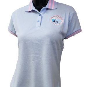 เสื้อโปโลปักลายสีน้ำเงินสำหรับผู้หญิง แขนสั้นลำลอง ชุดยูนิฟอร์มธุรกิจสำหรับทุกวัน เสื้อผ้าสไตล์ชีวิตประจำวันที่สวมใส่สบาย - Product Image 1