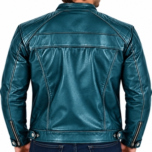 Chaqueta de Cuero para Hombre, Estilo Casual, Corte Ajustado, Cierre de Cremallera Frontal, Largo Regular, Color Sólido, Estilo Casual - Product Image 2
