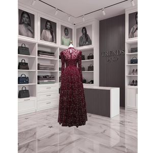 Vestido de Noche de Lujo con Bordado Floral 3D en Rosa de Trends by Cp |   Vestido Formal de Manga Larga con Corte en A - Product Image 6