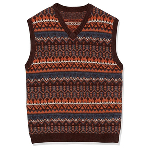 Suéter sin mangas de punto para hombre, estilo clásico, cuello en V, diseño Fair Isle, de lana, corte holgado - Product Image 2