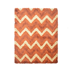 Tapis moderne en laine tuftée à la main, motif géométrique chevron, couleur terre cuite orange, tapis moelleux pour salon et chambre à coucher - Product Image 6
