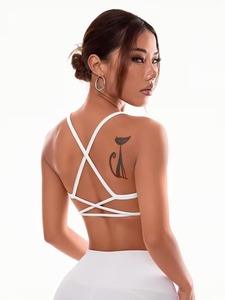 Women Seamless Ribbed Sports Bra Strappy Backless Gym Yoga Fitness <b>Crop</b> <b>Top</b> High Stretch Moisture Wicking Activewear Bra - Product Image 3
