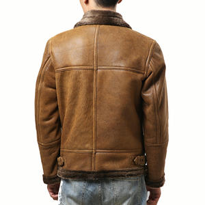 Men's Brown Faux Fur <b>Shearling</b> <b>Aviator</b> <b>Jacket</b>-Winter Flight Bomber Outerwear with Front Logo Customized MICAH CORPORATION - Product Image 2