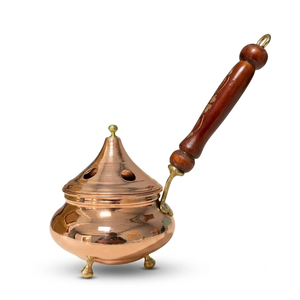 Brûleur à Bakhoor en Cuivre Fait Main avec Poignée en Bois, Encensoir à Oud, Encensoir à Charbon, Décoration Arabe pour la Maison, Aromathérapie OEM ODM - Product Image 1