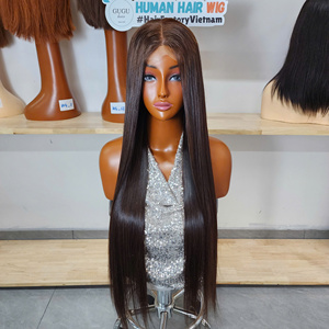 Pelucas de cabello humano virgen vietnamita 100% de doble densidad, con cierre frontal de encaje transparente HD 5x5, sin pegamento, lisas como hueso, densidad 200. - Product Image 3