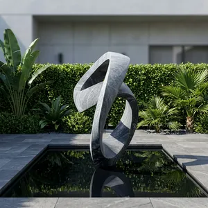 Sculpture moderne abstraite en acier inoxydable en forme de ruban, grande œuvre d'art extérieure pour jardin, hôtel, place publique, entrée de villa, décoration aquatique - Product Image 2