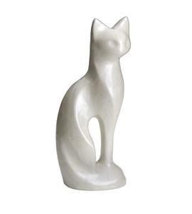 Urne funéraire en laiton pour chat, 9 pouces, finition nacre blanche, pour la conservation des cendres, conçue pour honorer la vie - Product Image 1