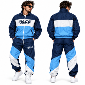 <b>mens</b> navy <b>red</b> white nylon jacket and pant set full zip windbreaker jacket diagonal colorblock track pant athletic training <b>suit</b> - Product Image 4