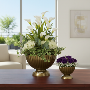 Vase de table moderne en acier inoxydable écologique, décoratif, côtelé, sur pied, gris mat, pour mariage, vente en gros - Product Image 3