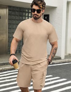 Men 2 Piece Shorts <b>Set</b> Short Sleeve T Shirt and Drawstring Shorts Casual Summer Outfit OEM Wholesale - Product Image 2
