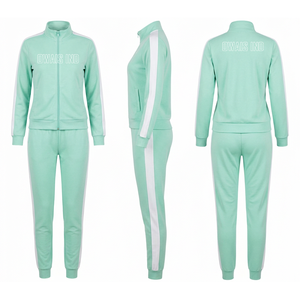 Ensemble de survêtement 2 pièces rouge pour femme, veste zippée à col montant, pantalon à rayures colorées, tenue de sport athlétique - Product Image 4