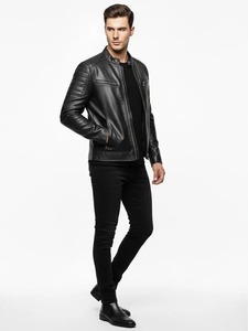 เสื้อแจ็คเก็ตหนังสไตล์คาเฟ่เรเซอร์สำหรับผู้ชาย - Product Image 3