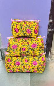 Embroidered Cotton Cosmetic Bag Set With Zipper Closure Portable <b>Makeup</b> Organizer Bohemian Style Toiletry Bags - Product Image 2