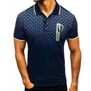 Camisa Polo Blanca para Hombre, Diseño con Patrón Degradado, Bolsillo con Cremallera, Transpirable, de Algodón, Informal, de Manga Corta, para Verano - Product Image 4