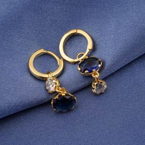 Boucles d'oreilles en saphir bleu naturel, argent sterling 925, plaqué or 14 carats, bijoux vintage de luxe, cadeau élégant pour elle - Product Image 4