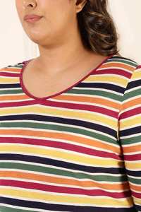 เสื้อยืดลายทางสำหรับผู้หญิง คอกลม สวมใส่สบาย มีสไตล์ ทันสมัย เหมาะสำหรับใส่ทุกวัน - Product Image 2