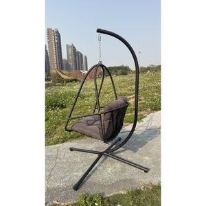Sedia a dondolo a uovo con supporto a C per interni/esterni, in vimini e rattan, con cuscino incluso - Product Image 5