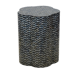 <b>High</b> Quality Black & Silver Mother of Pearl Side <b>Table</b> Handcrafted Chevron Shell Inlay Accent <b>Stool</b> with Geometric Design - Product Image 1
