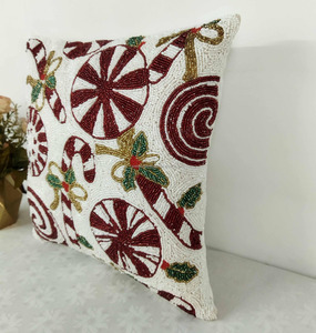 Housse de coussin décorative faite à la main avec des perles florales Daisy, housse de coussin décorative marron jaune blanc, décoration d'intérieur - Product Image 6