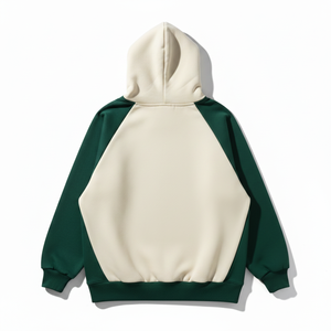 Crestwood Raglan Sleeve Hoodie <b>Men's</b> Oversized Cotton French Terry Casual <b>Pullover</b> with Front Pocket Green and Cream Color - Product Image 3