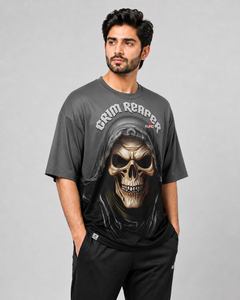 T-shirt Homme Grim Reaper Oversize à Manches Courtes, Imprimé par Sublimation Motif Crâne, Séchage Rapide, Col Rond, Style Urbain, Coupe Jersey - Product Image 1