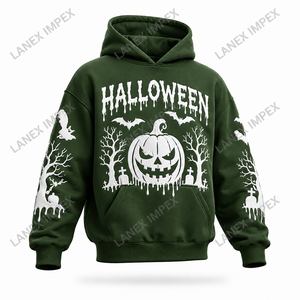 Sudadera con Capucha Personalizada de Halloween para Hombre, Color Verde Oscuro, con Estampado 3D de Calabaza, Murciélago y Cementerio, Felpa de Algodón, OEM - Product Image 2