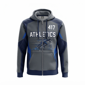 Sweat à capuche zippé de rugby pour homme, veste sportive bleue et blanche avec blocs de couleur, imprimé par sublimation, respirant, coupe classique, pour l'automne - Product Image 2
