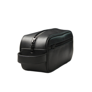 Trousse de Toilette en Cuir Rectangulaire Minimaliste Portable Noire avec Fermeture Éclair en Laiton, Sac de Rangement Simple pour Salle de Bain - Product Image 3