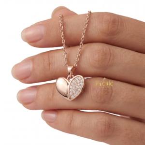 Collier avec pendentif en forme de cœur en diamant plaqué or rose en argent sterling 925, bijoux de luxe pour femmes, pour fiançailles, mariage, fête, usage quotidien - Product Image 1