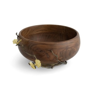 Cuenco Decorativo de Madera de Lujo Moderno Hecho a Mano con Acento de Hoja de Ginkgo, Ecológico, Apto para Lavavajillas, Artesanía de Madera Wabi-Sabi - Product Image 1
