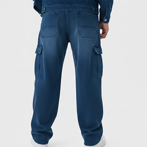 Pantalon en jean délavé de style streetwear pour homme, coupe ample, avec empiècements cousus, patchwork et jambe large droite, de haute qualité - Product Image 3