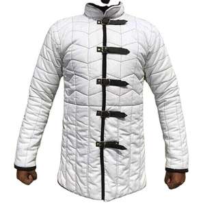 Gambesón Medieval Blanco Hecho a Mano de Alta Calidad, Largo, de Manga Larga, con Correas de Cuero y Algodón Acolchado, Chaqueta Aketon para Fiestas de Año Nuevo - Product Image 1