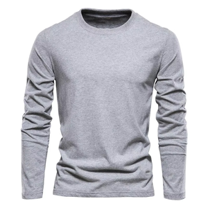 T-shirt à manches longues de haute qualité pour hommes, 100% coton, vêtements unis, mode, t-shirts respirants à col rond à manches longues pour hommes - Product Image 1