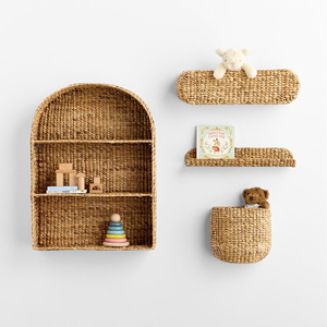 Modern Heritage Water Hyacinth Kids <b>Book</b> Ledge Wall Hanging Shelf Handmade Woven Floating Shelf Decorative Home Nursery <b>Decor</b> - Product Image 4