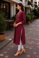 Kurti en coton Tesla réversible de qualité supérieure, sans plis, avec broderie élégante pour femmes, toutes saisons