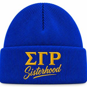 Bonnet personnalisé SGRho pour femme, bleu royal, brodé du logo de la confrérie ΣΓΡ, bonnet d'hiver chaud en tricot à revers, couvre-chef Sigma Gamma Rho - Product Image 1