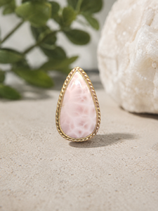 UDGEMS Women's Natural Pink Larimar Brass Groove Pendant Bezel Setting | Handmade Gold Plated Sporty Christian Gemstone Jewelry - Product Image 5
