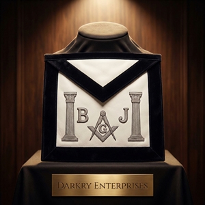 Custom Handmade Masonic White Leather <b>Apron</b> <b>Black</b> Velvet Border Bullion Wire Embroidery Pillars Boaz Jachin Mason Regalia <b>Apron</b> - Product Image 1