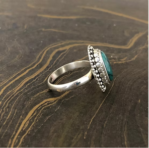 925 Silver <b>Turquoise</b> <b>Ring</b> Large Oval Cabochon Antique Beaded Border Cocktail Jewelry Wholesale Manufacturer - Product Image 4