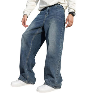 Pantalones vaqueros anchos de mezclilla para hombre, estilo hip hop, holgados, de pierna ancha, color azul claro lavado, talla grande, estilo urbano. - Product Image 5