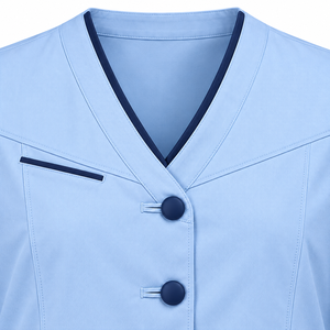 Bata de Laboratorio Médica Ligera Azul Hielo con Ribete Azul Marino, Uniforme de Doctor sin Cuello, Ropa de Trabajo Unisex Personalizada al por Mayor para el Equipo de la Clínica - Product Image 5