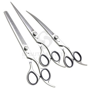 Handmade Stainless Steel Dog Grooming Scissors <b>Set</b> <b>Razor</b> Sharp Straight Curved Blade for Thinning Cutting for Pet Grooming 8.5" - Product Image 1