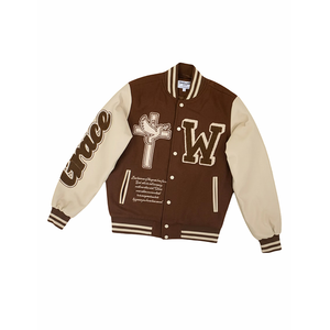 Veste universitaire pour homme Christian "Grace W" Dove Cross - Blouson Letterman marron et beige avec broderie Faith - Product Image 1